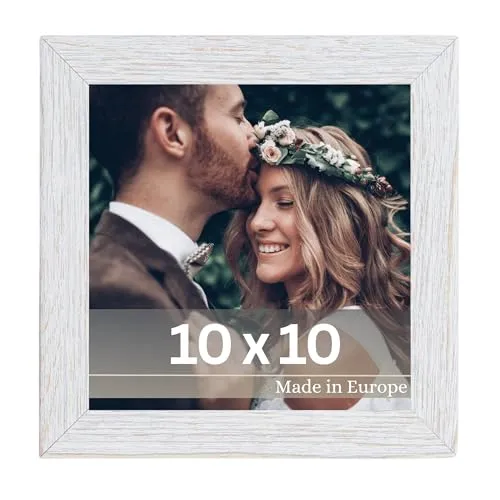 VictoR Bilderrahmen Klee 10x10 cm Shabby weiß - moderner schlichter Fotorahmen Holz 10x10 - Bilderrahmen weiß 10x10 - Shabby Chic Look