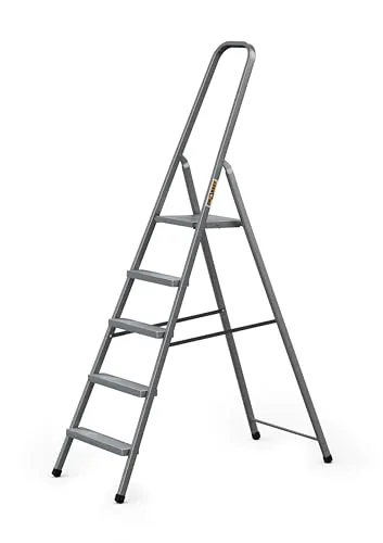 DRABEST Stahlleiter 5 Stufen Klapptritt für Haushalt und Garten - Robuste und rutschfeste Drabest Stahlleiter mit 5 Stufen, ideal für Haushalt und Garten. Klappbar, platzsparend und bis 125 kg belastbar – für sicheren Einsatz bei Renovierungen und täglichen Aufgaben.