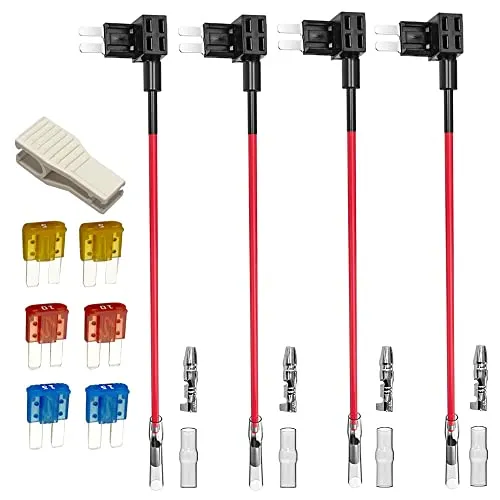 Gebildet 4pcs 12V 24V Micro 2 Add-a-Circuit Autosicherungen Stromdieb, Piggy Back Sicherungshalter mit Kabelbaum, Stecksicherung Verteiler Flachsicherungsadapter mit 6pcs sicherung (5A/10A/15A)