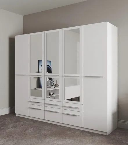 priess Kleiderschrank Barcelona mit Spiegel - Kleiderschrank in 5 Breiten, viel Stauraum mit 6 geräumigen Schubkästen, gefertigt in Deutschland mit hochwertigem Design und Qualitätssiegel ‚Goldenes M‘.