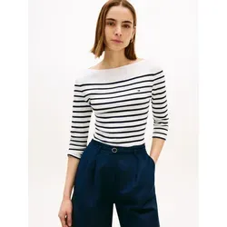 3/4-Arm-Shirt TOMMY HILFIGER "NEW CODY SLIM BOAT-NK 3/4SLV", Damen, Gr. L - Stylisches Damen-3/4-Arm-Shirt von Tommy Hilfiger in Ecru mit gestreiftem Design. Bequemer slim fit Schnitt aus 100% Baumwolle für angenehmen Tragekomfort.