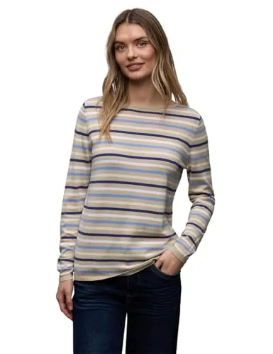 Street One Damen Gestreifter Pullover - Bequemer gestreifter Strickpullover mit U-Boot-Ausschnitt und langen Ärmeln, ideal für lässige Looks und den täglichen Gebrauch.