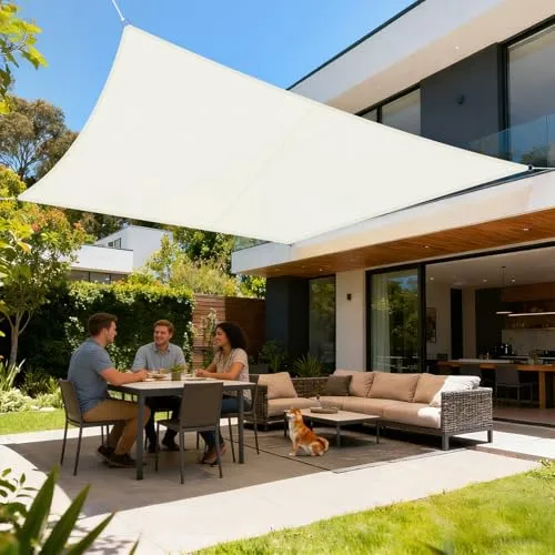 LOVE STORY Sonnensegel Wasserdicht Quadratisch 4x4m Segeltuch Sonnenschutz Windschutz PES mit 95% UV-Schutz für Balkon, Garten, Terrasse (Cremeweiß)