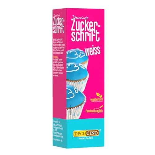 Decocino Zuckerschrift in Weiß Lebensmittelfarben-Schrift praktische Tube zur Beschriftung von Fondant & Glasuren Back-Deko für Torten, Kuchen & Cup-Cakes!