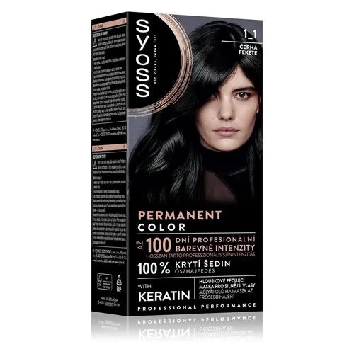 Syoss Permanent Color 1_1 Black - Intensive Haarfarbe für langanhaltenden Glanz - Shampoos & Spülungen, verleiht Ihrem Haar eine intensive Farbnuance, verdeckt graues Haar und sorgt für leuchtenden Glanz.