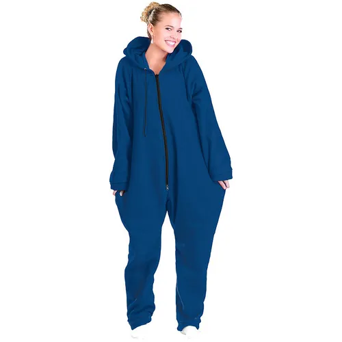 PEARL Ganzkörper Schlafanzug: Jumpsuit aus flauschigem Fleece, blau, Größe XXL