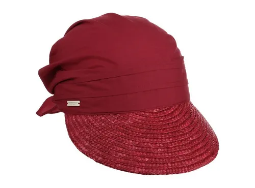 Seeberger Ansali Strohvisor Tuch Bandanacap - Dunkelrot - Visor für Damen in Einheitsgröße, aus 100% Stroh, ideal für sonnige Tage und anpassbare Passform für optimalen Tragekomfort.
