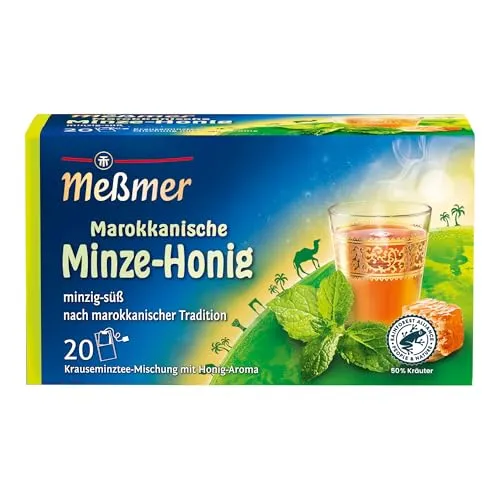 Meßmer Tee Marokkanischer Masir Minze-Honig, 20 Teebeutel - Aromatischer Kräutertee mit Krauseminze und Honig, ideal für eine erfrischende Auszeit. Jeder Beutel sorgt für ein einzigartiges Geschmackserlebnis.