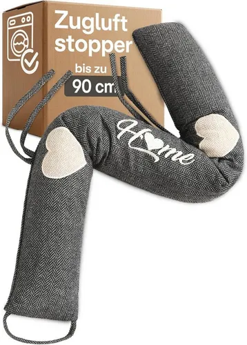 Praknu Zugluftstopper 90cm - Waschbar & Energiesparend - Grau - Effektiver Zugluftstopper für Türen und Fenster, der Kälte und Wind abhält. Waschbarer Bezug, einfache Handhabung ohne Kleben oder Bohren und langlebige Qualität sorgen für gemütliche Wärme und Energieeinsparung.