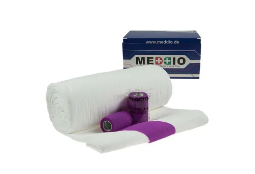 Mullwatterolle 40x500cm + 12 Haftbandagen 10cm purple - Kompressen & Verbände, ideal für die Veterinärmedizin, fusselfreie und saugstarke Wundversorgung, schnell anlegbare Haftbandagen ohne Verklebung mit Haut oder Fell.