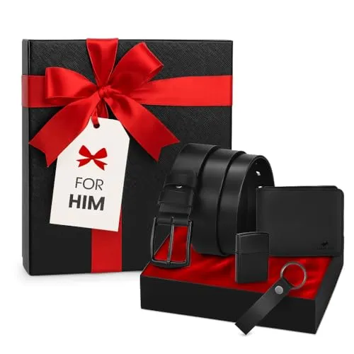Frank Martin Männer Geschenkset - Feuerzeug, Gürtel & Geldbeutel in Geschenkbox - Hochwertiges Männer Geschenkset mit Geldbörse, Gürtel, Feuerzeug und Schlüsselanhänger. Ideal für den modernen Mann, langlebig und stilvoll verpackt.