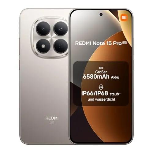 XIAOMI Redmi Note 15 Pro 5G Smartphone (8+512 GB) – Handy mit Android, 6580-mAh-Akku, IP66/IP68 Staub- und Wasserschutz, Neue 200-MP-Kamera, 6,83" AMOLED-Display, Titanium, 2 Jahre Garantie