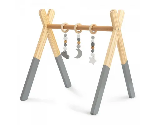 mamabrum Holz Baby Gym Lernständer mit 3 Sinnesanhängern – Montessori - Fördert Sinne und Motorik: Holzständer mit 3 austauschbaren Anhängern für Greif- und Tretübungen. Sicher und leicht, ideal für jedes Kinderzimmer und die ersten Lebensmonate.