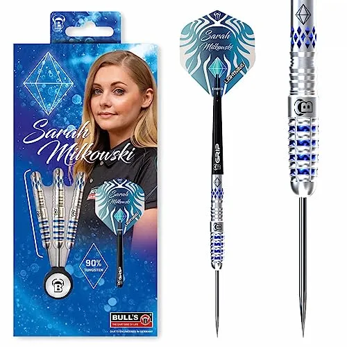 BULLS Dartpfeil Sarah Milkowski Steel Dart 22g - Dartpfeil aus 90% Tungsten mit einzigartigem Diamanten-Flight und verschiedenen Gripzonen. Ideal für ambitionierte Spieler und Fans von Sarah Milkowski.
