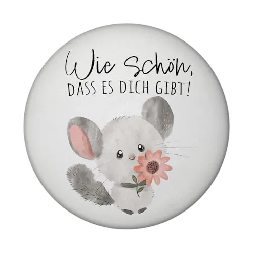 Chinchilla Magnet rund rund mit Spruch Wie schön DASS es Dich gibt zum Geburtstag knuffiger Hamster-Maus Gruß für Freundin