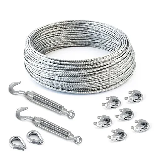 10m DRAHTSEIL SET 10mm mit Klemmen und Spannschnallen - Praktisches Set aus verzinktem Drahtseil, 6 Klemmen und 2 Spannschnallen für vielseitige Anwendungen. Ideal für sichere Verbindungen und zuverlässige Stabilität.