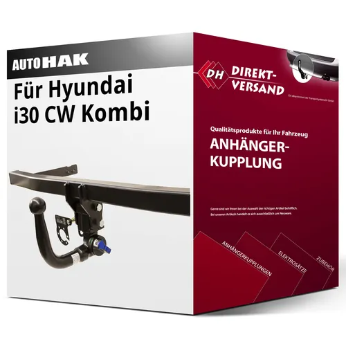 Hyundai i30 CW Kombi Anhängerkupplung von Auto Hak, vertikal abnehmbar - Anhängerkupplung für Hyundai i30 CW Kombi, abnehmbar ohne Eintragung in Fahrzeugpapiere, Anhängelast bis 1500 kg, ideal für flexible Transportlösungen.