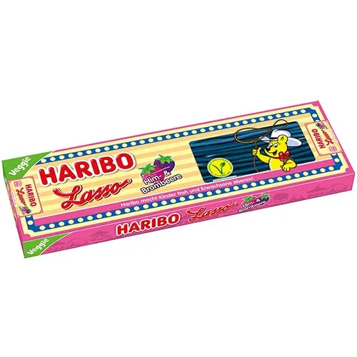 Haribo Lasso Him- und Brombeer Konfekt 65 cm - Fruchtgummis & Marshmallows, vegetarisch und perfekt für jede Gelegenheit mit fruchtigem Geschmack von Himbeere und Brombeere.