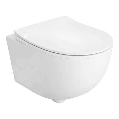 LAVITA Brava Wand-WC mit Absenkautomatik und Metallscharniere - Elegantes Wand-WC in Weiß mit spülrandlosem Design für einfache Reinigung. Der komfortable Soft-Close WC-Sitz sorgt für leisen Gebrauch und das umweltfreundliche Spülsystem spart Wasser.