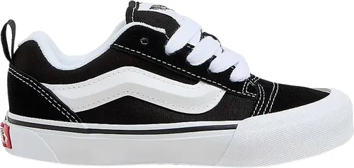 Vans Knu Skool Sneaker für Kinder und Jugendliche - Sportliche Sneaker in Schwarz, ideal für Skateboarding. Robustes Obermaterial aus Leder und Textil, mit runder Schuhspitze und leicht profiliertem Gummi-Laufsohlenprofil.