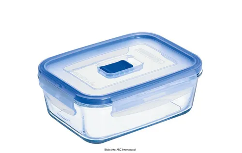 Luminarc Mikrowellengeschirr Pure Box Active - 0,82L eckige Glasdose mit Dampfventil - Frischhaltedose aus Borosilikatglas, ideal für schonendes Erhitzen und auslaufsicher. Perfekt für Transport und Aufbewahrung von flüssigen Speisen.