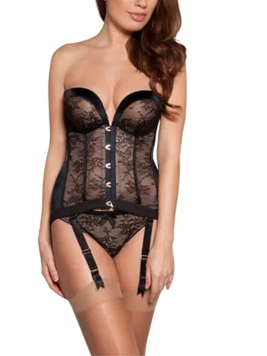 Gossard Damen Korsage Retrolution Basque, Schwarz, Gr. 75D - Verführerische Korsage mit abnehmbaren Trägern und Strapsen. Der starke Push-Up-Effekt zaubert ein atemberaubendes Dekolleté. Hochwertige Spitze und eingearbeitete Stäbchen sorgen für perfekten Sitz und Halt.