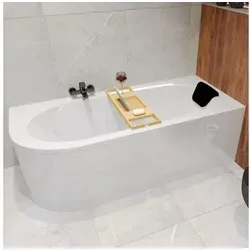 Badewanne AVITA 150x75 Rechts mit Badkissen & GRATIS Zubehör - Moderne Eckbadewanne mit abgeflachtem Boden für einfachen Einstieg. Rutschsicher und leicht zu reinigen, ideal für Ihr Badezimmer. ISO-zertifiziert und mit 10 Jahren Herstellergarantie.