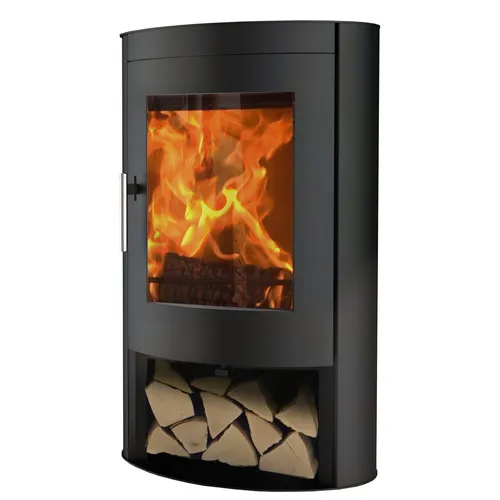Panadero Oviedo Kaminofen - Leistungsstarker Schwedenofen in Schwarz - Moderne Öfen mit 8,7 kW Nennwärmeleistung, ideal für große Räume bis 200 m². Aus hochwertigem Stahl, mit externer Luftzufuhr und variable Wärmesteuerung für effiziente Heizleistung.
