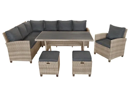 bellavista Home & Garden Dining-Lounge Prato - Grau Ecksofa - Gartenmöbel: Gemütliche Rattan Lounge mit 3-Sitzer Sofa, Sesseln und Tisch - ideal für entspannte Stunden im Freien.