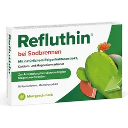 Refluthin Kautabletten Minze 16 ST - Schnelle Linderung bei Sodbrennen - Arzneimittel zur schnellen Linderung von Sodbrennen. Mit einer einzigartigen Kombination aus mineralischen Säurepuffern und Feigenkaktus-Extrakt für sofortige Wirkung und Schutz der Magenschleimhaut.