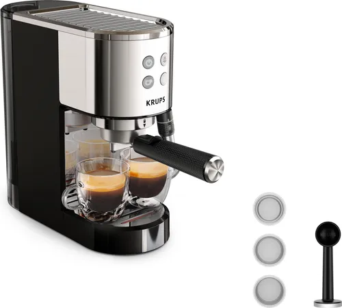 XP444C10 Virtuoso + Espresso Siebträgermaschine - Silber Edelstahl mit Thermoblock und Dampfdüse für perfekten Kaffeegenuss zuhause