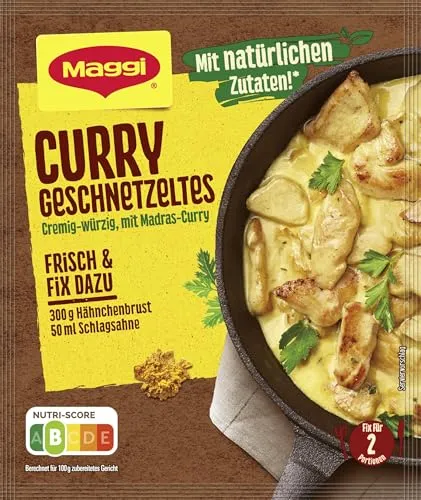 MAGGI Fix für Curry Geschnetzeltes, Würzmischung, mit natürlichen Zutaten*, für 2 Portionen, 1er Pack (1 x 41g)