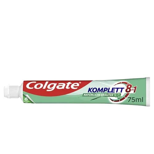 Colgate Zahnpasta Komplett 8 Natürliche Kräuter, 75ml - Zahnpasta mit Kräutergeschmack für einen Rundum-Schutz der Zähne. Schützt den Zahnschmelz und sorgt für frischeren Atem. Ideal für Erwachsene!