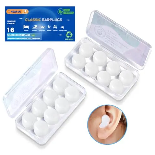 Silicone Ear Plugs for Sleeping Swimming, Reusable Moldable Noise Cancelling Earplugs for Sleeping, Swimmers, Snoring, Airplanes, Travel, Work, and Studying (16-Pillows) (White, 16 Stück (1er Pack）)