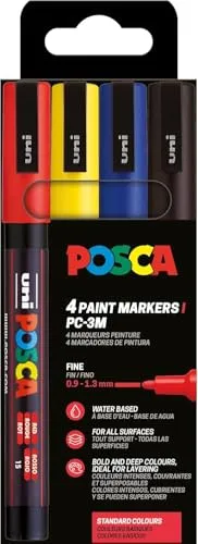 POSCA 186545 - POSCA Marker Set, 4 Acrylstifte PC-3M, Permanent Marker 0,9 - 1,3 mm Rundspitze
