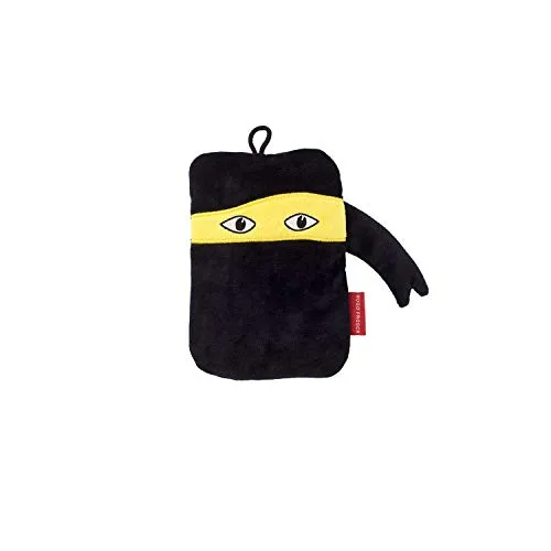 Hugo Frosch Mini-Wärmflasche 0,2l – Made in Germany – mit kuscheligem Velourbezug Schwarz-Gelb im Ninja-Design – kleine, auslaufsichere Bettflasche für unterwegs