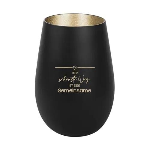 Der-Porzellan-Laden Windlicht mit Gravur Der schönste Weg ist der Gemeinsame, Schwarz Gold, Teelichthalter aus Glas mit Spruch, Tischdeko modern