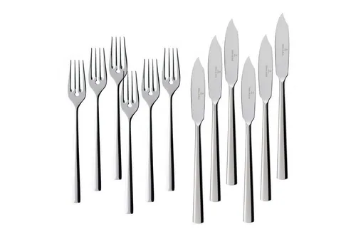 Villeroy & Boch Besteck-Set Piemont 12tlg. für 6 Personen - Edelstahl Fischbesteck, poliert und spülmaschinenfest, perfekt für festliche Anlässe und elegante Tischdekoration.