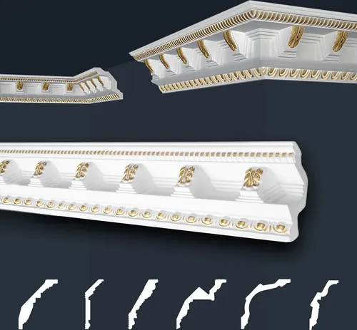 marbet design Stuckleiste B-23 gold - 20 Meter Deckenleisten Sparpaket aus Styropor - Elegante, gemusterte Stuckleisten in Gold-weiß, ideal für stilvolle Raumgestaltungen. Leicht und einfach zu montieren, perfekt für jeden Wohnbereich.