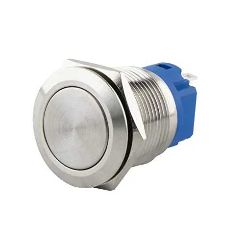 SeKi Edelstahl Druckschalter Ø16mm rastend flacher Kopfform Lötösen/Flachstecker 0,5x2,8 Anschluss