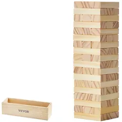 VEVOR Wackelturm mit 54 Blöcken, Tumbling Tower aus Kiefernholz, Holzturm Höhe bis 27 cm, Holzstapelspiel für 1 oder mehr Spieler, Tumbling Tower-Familienspiele für drinnen/draußen Party
