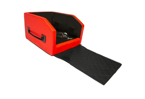 CopcoPet Tier-Autobett rot|schwarz für Hunde - Hundebett für den Rücksitz oder Vordersitz, mit bequemem Schaumstoff-Kissen für entspannte Autofahrten.