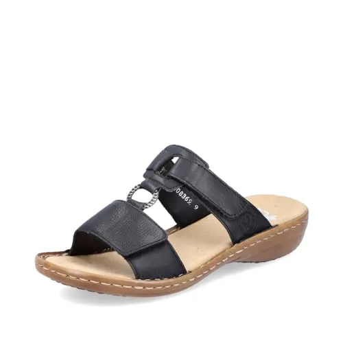 Rieker Damen Pantoletten 60885 - Pantoletten für Damen, bequeme Schlupfschuhe mit 3,5 cm Keilabsatz und Klettverschluss für optimalen Halt, ideal für den Alltag.