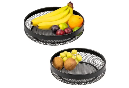 eluno Obstkorb - Brotkorb 2er Set - Obstkörbe in zwei praktischen Größen, modernes Design aus schwarzem Metall, ideal für die stilvolle Aufbewahrung von Obst, Gemüse, Brot und Snacks.