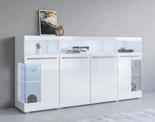 INOSIGN Sideboard "India" 182cm - Stilvolle Kommode mit Glastüren - Kommoden, viel Stauraum und verstellbare Einlegeböden, FSC-zertifizierter Holzwerkstoff für umweltbewusste Einrichtung