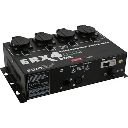 EUROLITE ERX-4 DMX Switchpack - Zubehör für Lichttechnik, 4-Kanal-Switchpack mit bis zu 5 Ampere, ideal für die Schaltung von Leuchten mit elektronischen Trafos und LED-Effekten.