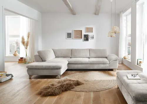 Die PlanBar Ecksofa MP-IN14007 L-Form, wahlweise mit Bettfunktion und verstellbaren Kopfstützen, in Cord