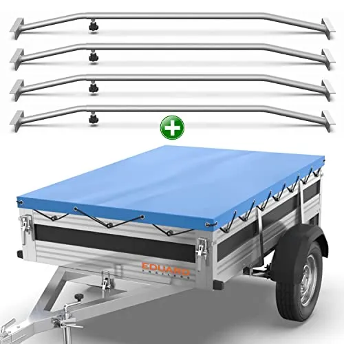 Tarpofix® Anhängerplane 266x160 cm + 4X Planenbügel | Anhänger Plane Flachplane aus PVC PLANENMATERIAL | Eduard 2615 Plane für PKW Hänger | Anhänger-Zubehör Abdeckplane + Flachplanenbügel | Blau