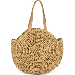styleBREAKER Runde Damen Basttasche - Geflochtene Korbtasche für Strand & Alltag - Damen-Schultertaschen mit Boho-Charme und großem Hauptfach mit Reißverschluss. Ideal für Strand, Stadt und Alltag - geräumig und sicher für deine Essentials.