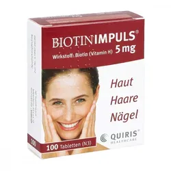 Biotin Impuls 5mg - 100 Tabletten - Nahrungsergänzungsmittel zur Behandlung von Biotin-Mangel, unterstützt gesunde Haut, Haare und Nägel. Ideal für die langfristige Einnahme.